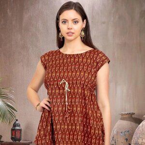Vibrant Brown and Red Printed Short Top | Muvvas Boutique